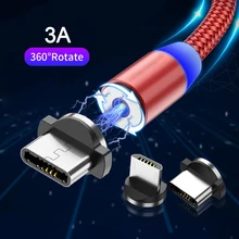 Магнитный кабель Micro USB, магнитный кабель для быстрой зарядки, 3 А, кабель usb type C, 1 м, 2 м, провод Android, кабель для быстрой зарядки мобильного телефона, шнур для передачи данных