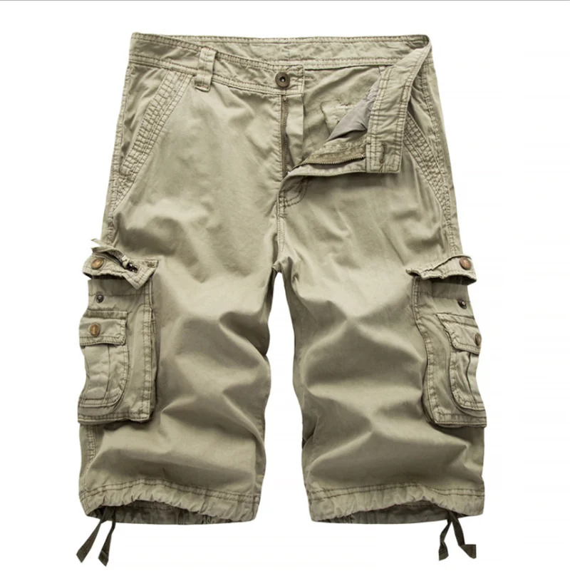 Khaki 8 цветов классического размера плюс 30-40 Новые брендовые летние однотонные свободные шорты Карго мужские прямые повседневные короткие брюки карго шорты - Цвет: Khaki