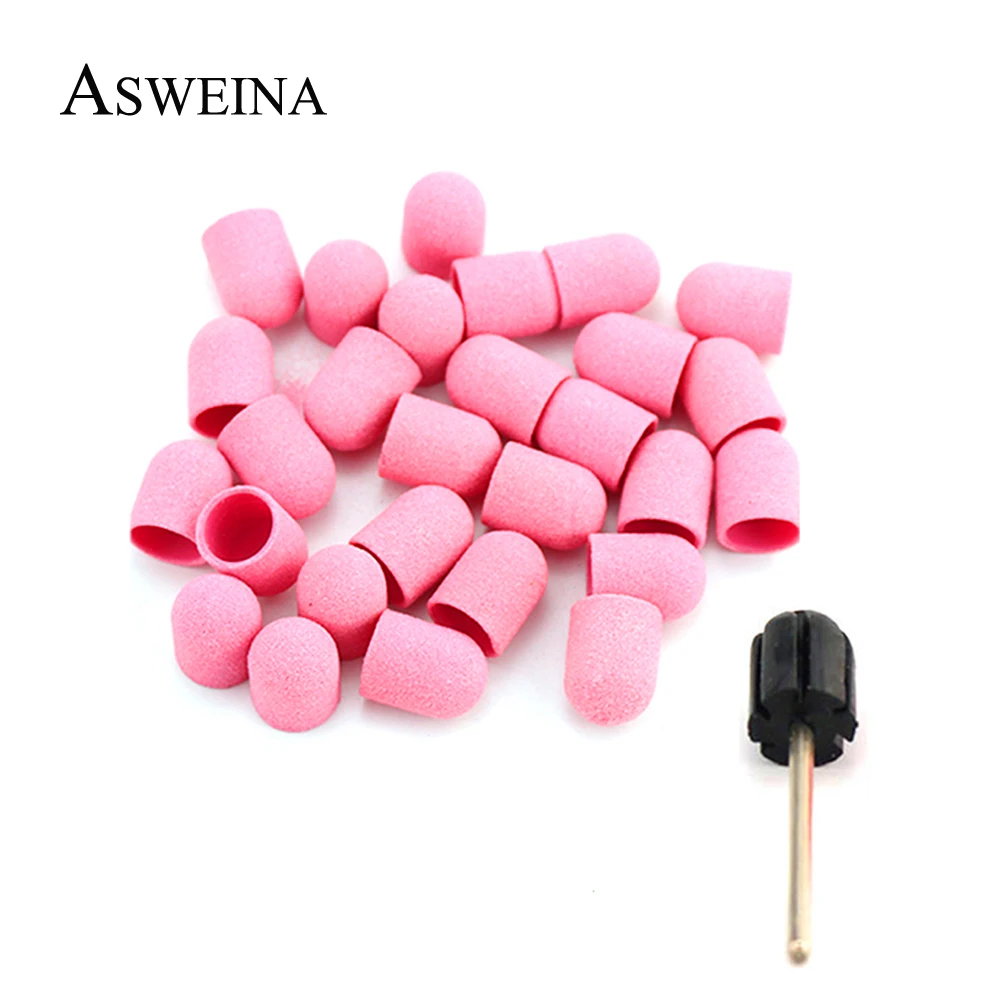 

100pcs 10*15mm Sanding Caps Pink Plastic Electric Files Sanding Bands Nail Art Pedicure Accessories Tools