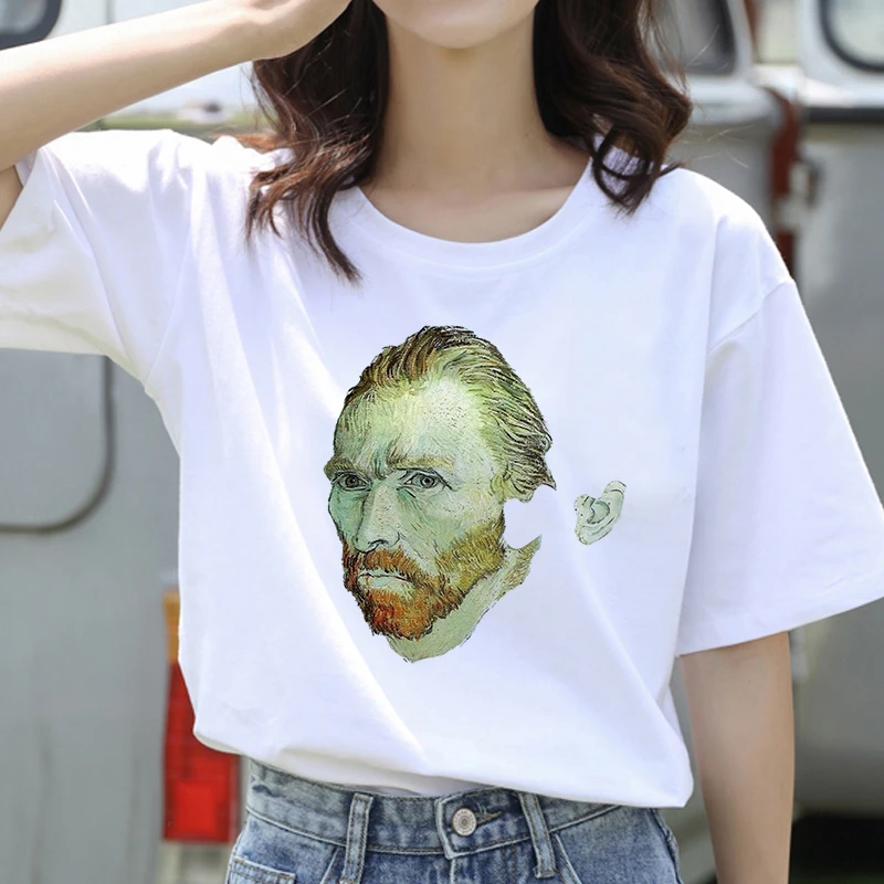 

Graphic tees tops van gogh tshirts women funny t shirt white Tops casual short Camisetas Mujer_T-Shirt