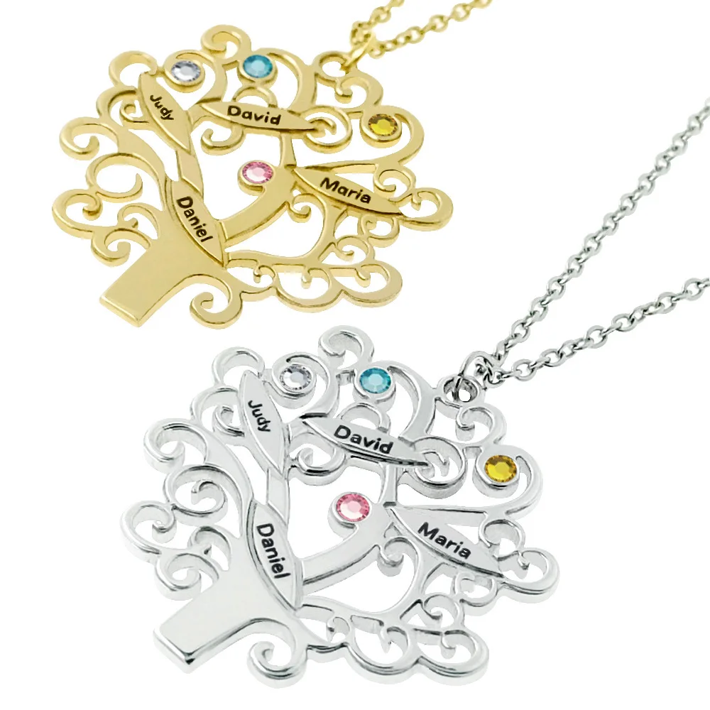 Personalized Tree of Life Necklace Engraved Family Names with Birthstone Pendant Chain Gift for Mom | Украшения и аксессуары