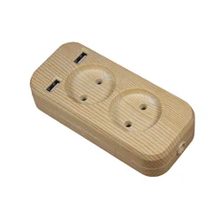 Compact USB Extension Power Strip with Dual USB Ports and EU Plug - 1200W, 250V - Wood color