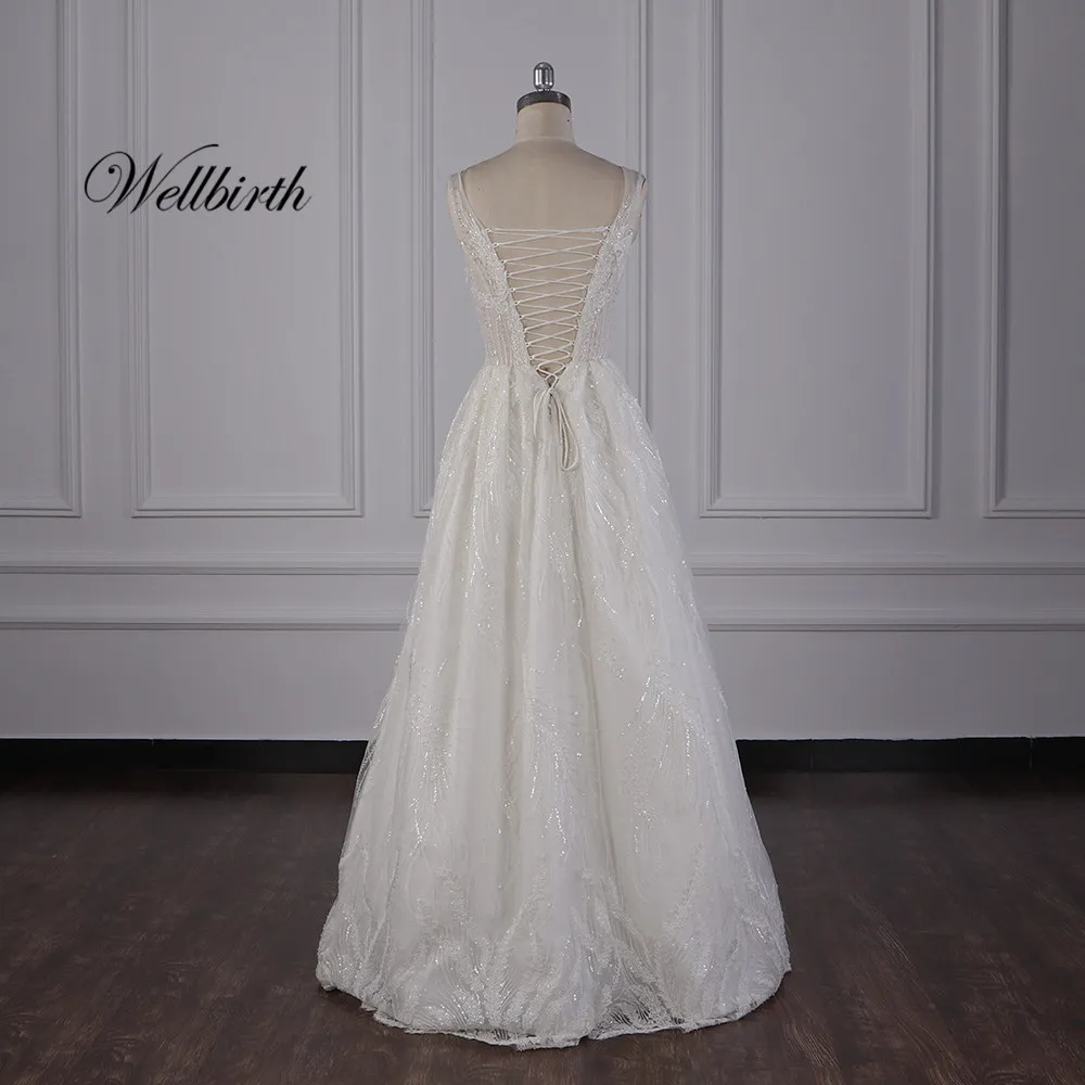 Реальное изображение Wellbirth Vestido de novia очаровательный со шнуровкой сзади ТРАПЕЦИЕВИДНОЕ свадебное платье с коротким цельнокроеным рукавом свадебное платье JC023
