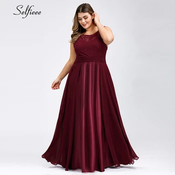 

Plus Size Lace Women Dress A-Line O-Neck Sleeveless Satin Sexy Maxi Dress Ladies Elegant Burgundy Party Dress Ropa Mujer 2020