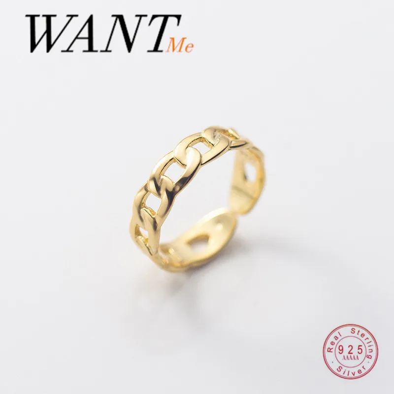 Женское Открытое кольцо WANTME из серебра 925 пробы с кубинской цепью в стиле панк хип