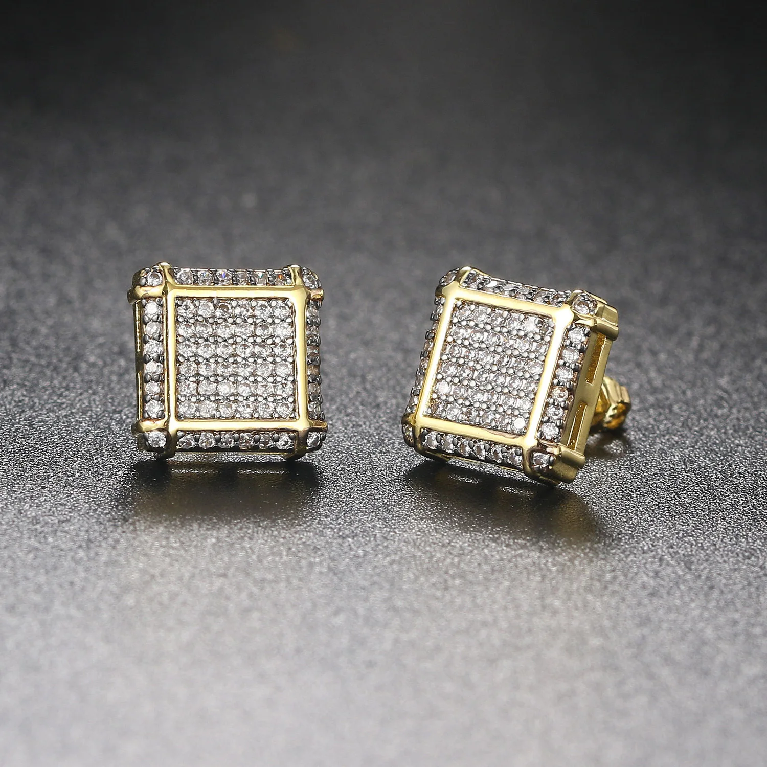 

Cubic Zirconia Bling Iced Out Earring Real Gold Plating Earrings for Men Women Fashion Jewelry Stud Earrings Set Korean Earrings