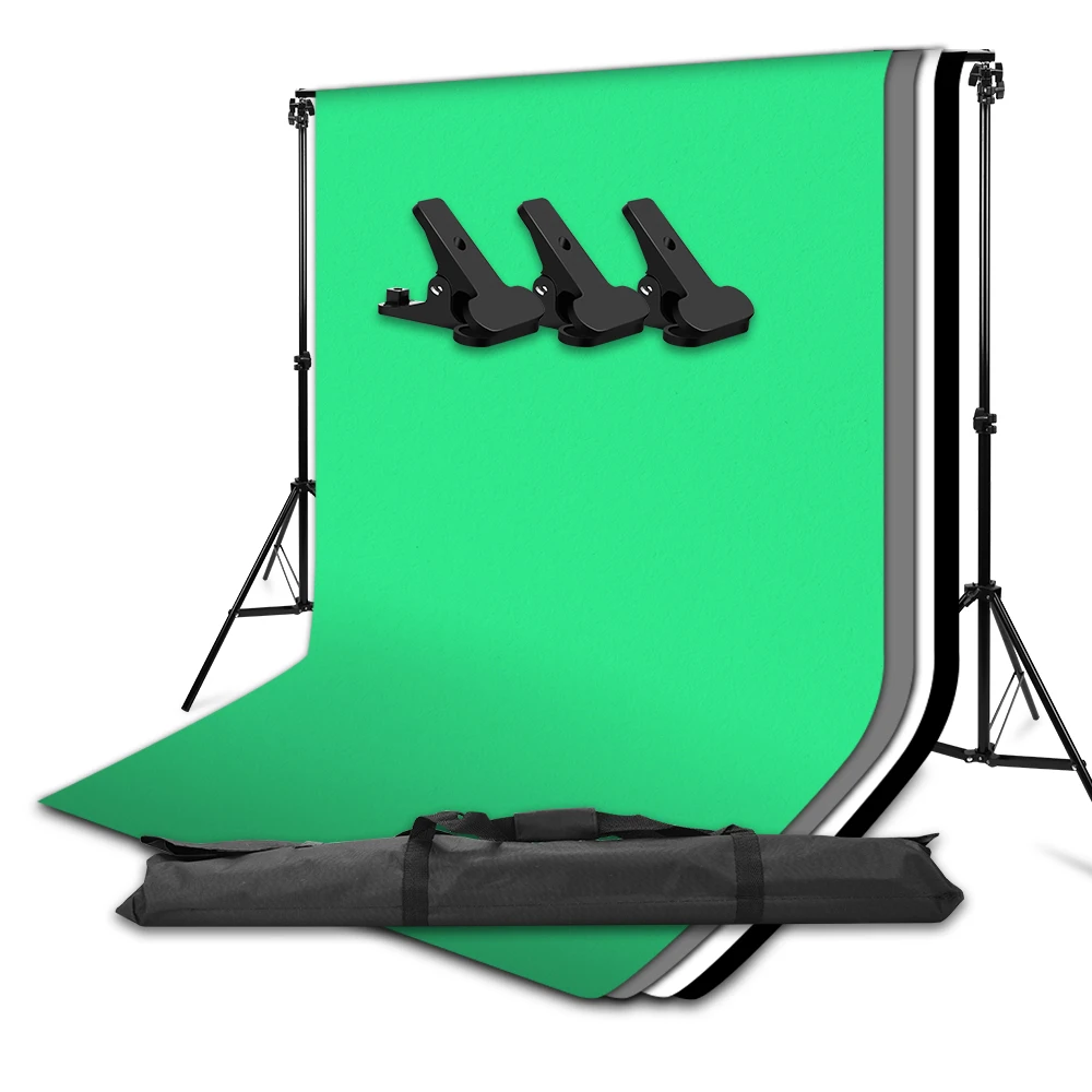 Photo Studio Background Stand Kit Black White Green Chroma Key Screen Backdrop 