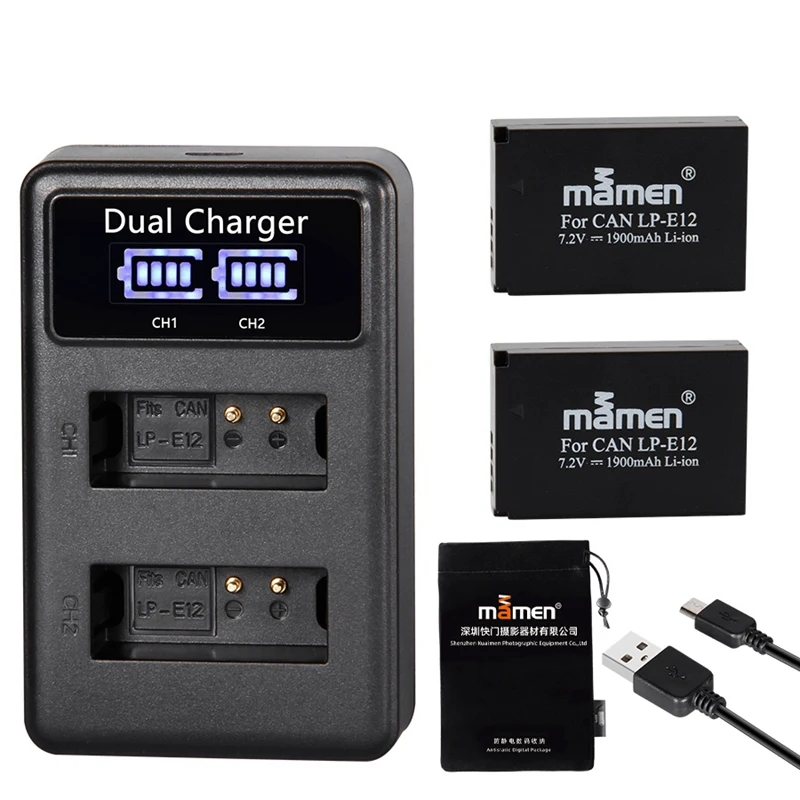 Аккумуляторная батарея для цифровой камеры Mamen LPE12 LP E12 1900 мАч + ЖК Зарядное