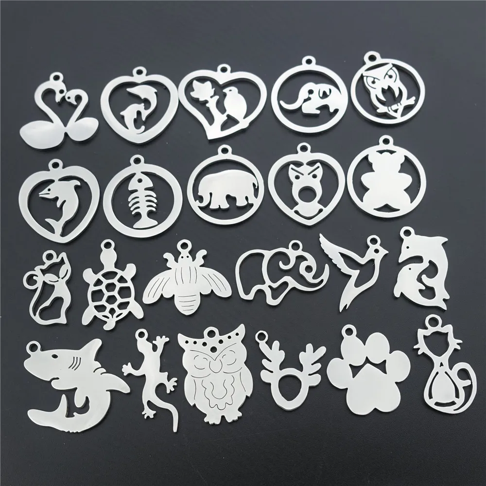 

Stainless Steel Charms Component Shark Bee Dove Bear Paw Bird Porpoise Cat Owl Elephant Swan Pendant Diy Jewelry Making Findings