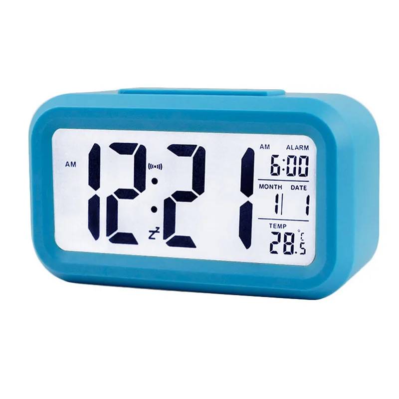 Светодиодный Будильник Часы Настольные Цифровые Подсветка температура и календарь функция повтора электронные настольные часы украшения - Цвет: blue