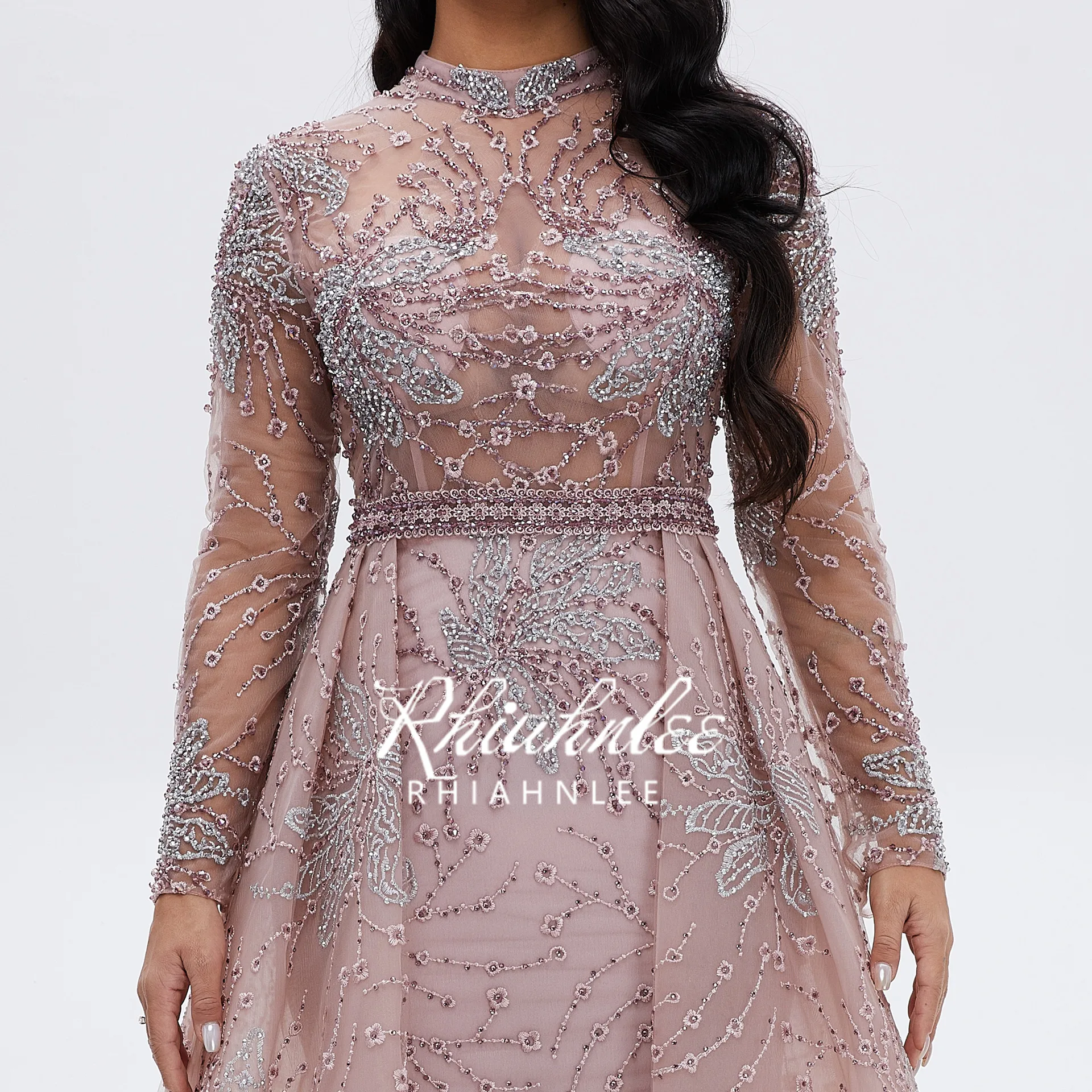 New Arrival Long Sleeve Evening Dresses High O Neckline Lace Styles Dubai  Pink Formal Gowns evening dresses for weddings