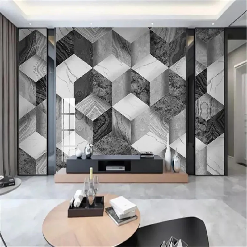 Large 3D Wallpaper Mural Custom Jazz White Modern 3D Three-dimensional Geometric Marble Tile TV Background Wall Tile Mural