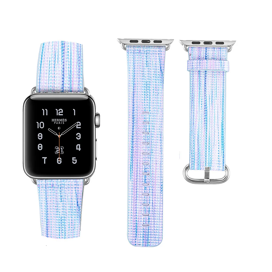National style/окрашенный кожаный ремешок для наручных часов Apple Watch 44 мм 40 мм длина браслета с цветным рисунком наручные часы-браслет для наручных часов iwatch, 5 4 42 38 мм