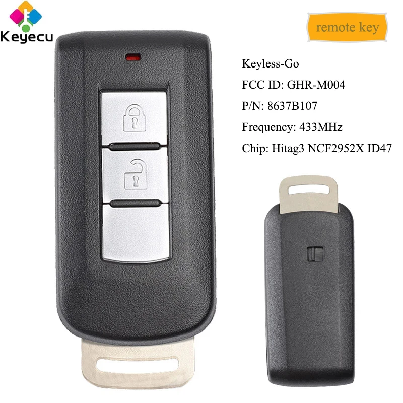 KEYECU GHR-M004 Keyless Go Smart Remote Car Key - 2 Buttons & 433MHz & NCF2952X Chip - FOB for Mitsubishi Montero L200 2016-2020