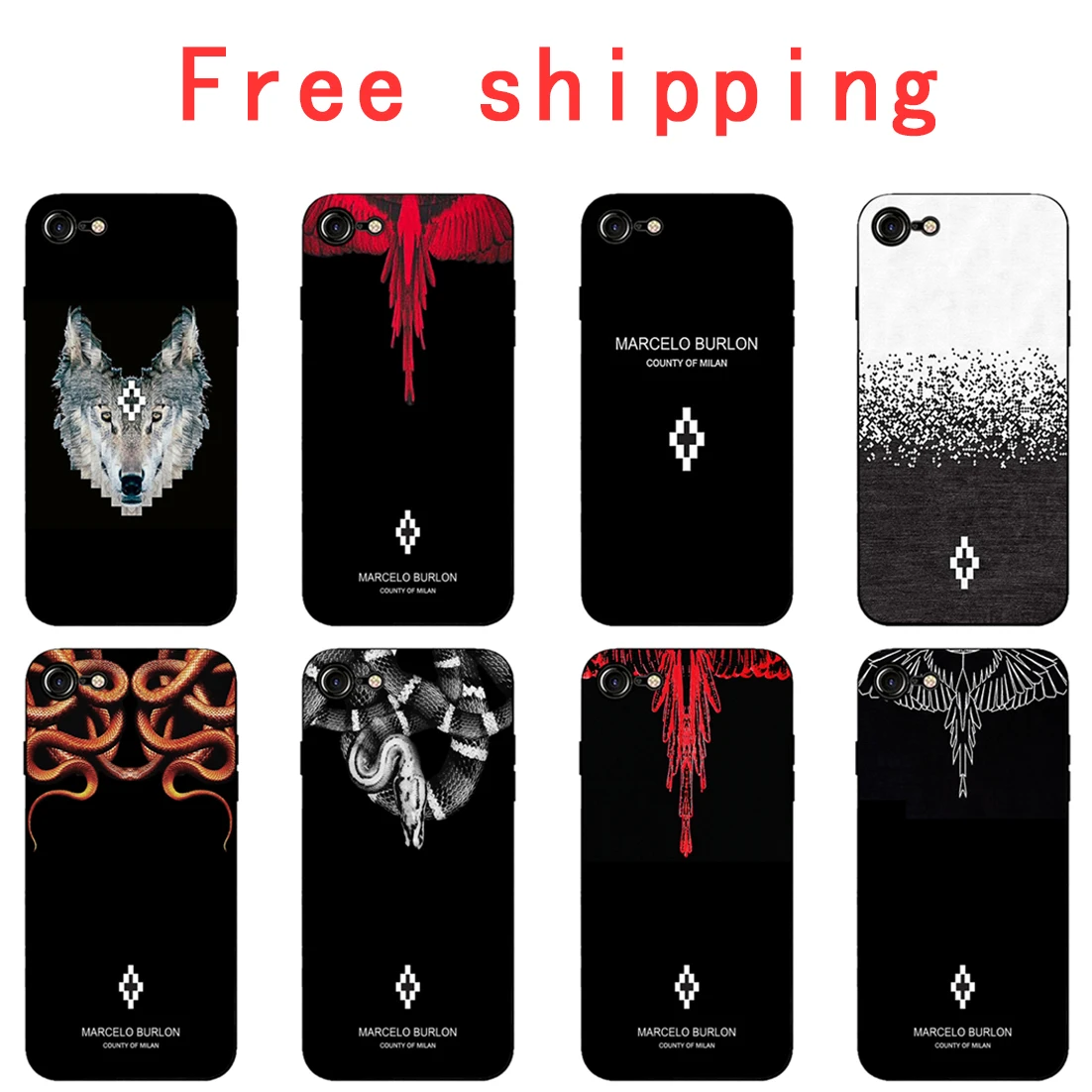 

MARCELO BURLON phone case New Fashion black soft cover for iPhone 11 Pro Max 6 7 8plus 5S X XS XR XSMax For Samsung s10 series
