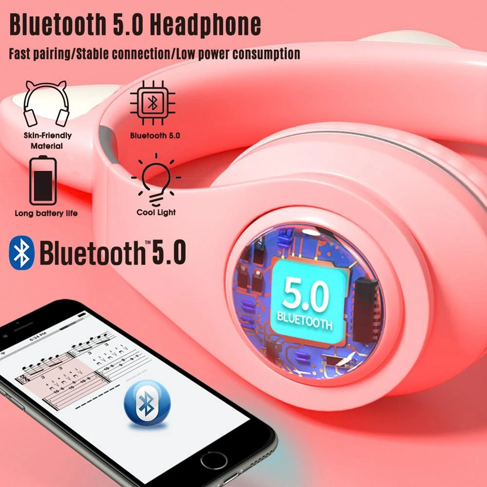 Kids Bluetooth Headphones Glowing Cat Ear Wireless Children Headset With MIC Stereo Music Earphones Support TF Card AUX Play