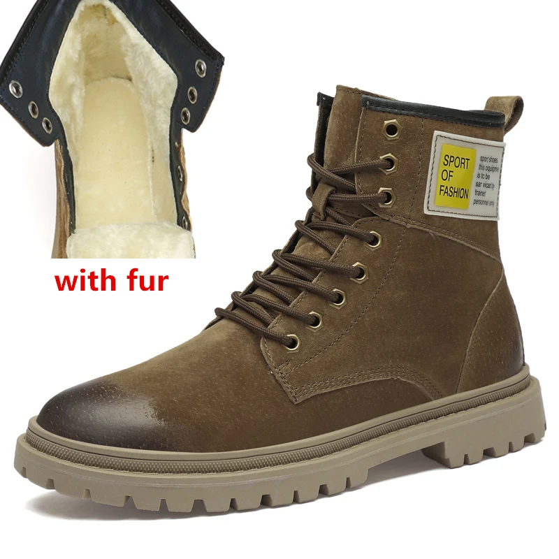 khaki fur Модные ботильоны; мужские локомотивные Ботинки martin; удобная прочная винтажная уличная зимняя обувь с мехом; зимние ботинки; размеры 38-46; o4 - Color: khaki fur