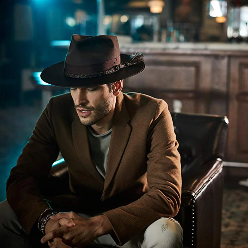 

Feather match Women's Men High end Fedoras Hat Summer Spring Woolen Blend Cap Outdoor Gentleman Elegant Lady Trilby Cap Unisex