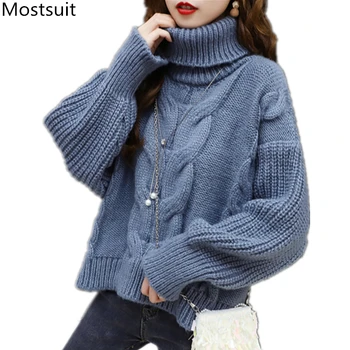 

Twisted Knitted Turtleneck Women Thicken Sweater Pullovers Long Sleeve Casual Fashion Autumn Winter Female Loose Tops Sweaters