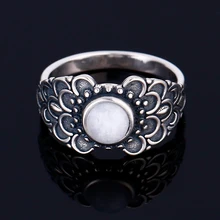 925 Серебряное кольцо Круглый 6 мм натуральный лунный камень винтажный венок помолвка Свадебная вечеринка юбилей