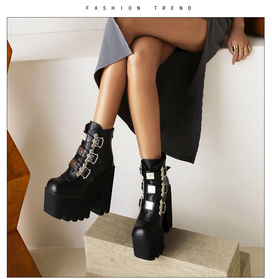 Gdgydh Botas de combate con hebilla en el tobillo para mujer, zapatos  góticos con accesorios de vampiro y murciélago, botas con plataforma de  fondo grueso, para invierno y otoño|Botas hasta el tobillo| -
