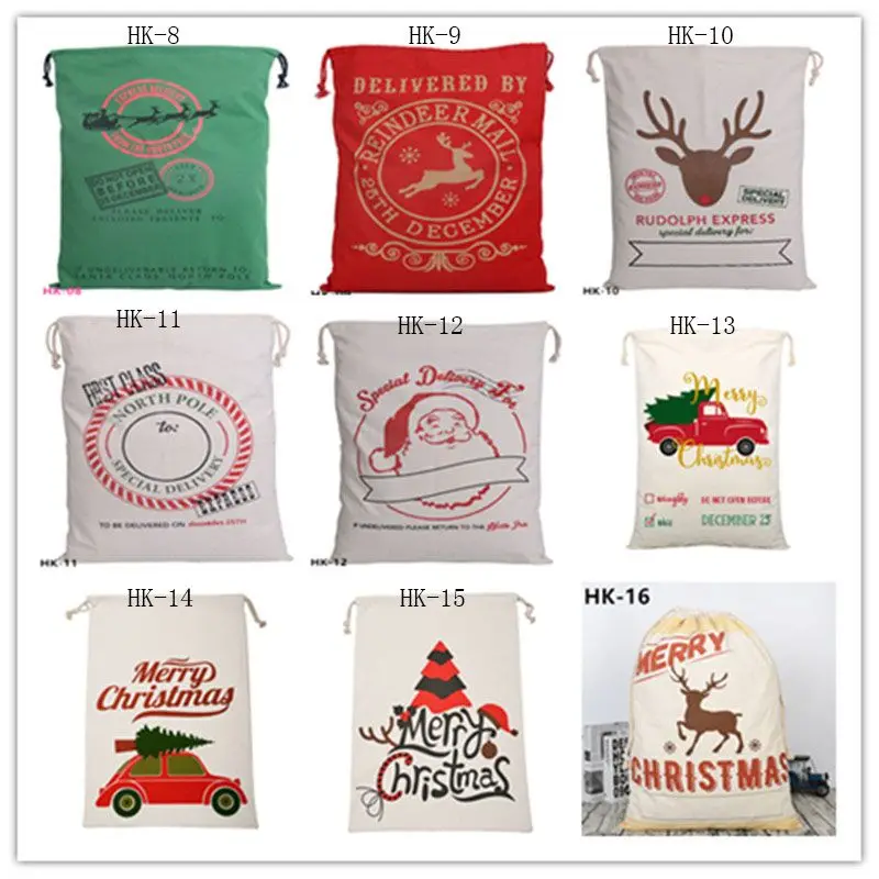 

Santa Sacks 10pcs/lot New Styles Christmas Bag Festive Party Kids Supplies Factory Wholesale For Christmas Gift Canvas Bags
