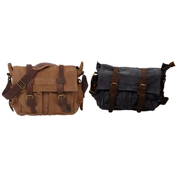 

2x MUCHUAN Men's Vintage Canvas Leather School Shoulder Bag Messenger Sling Crossbody Bag Light Coffee & Dark Grey