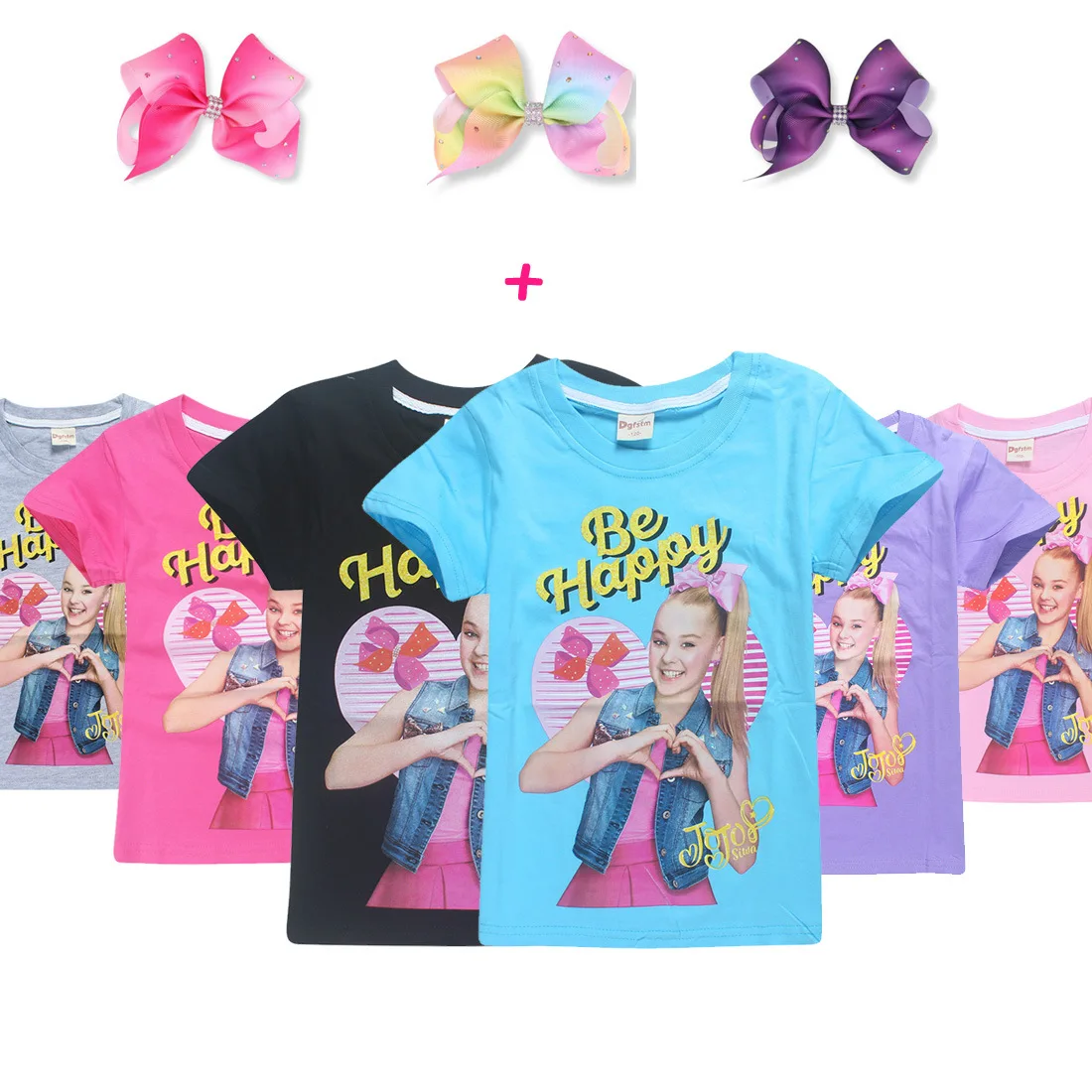Фиолетовый JOJO SIWA хлопковые футболки для девочек, летние шорты с длинными рукавами футболки для детей, для маленьких девочек Футболка подростковые топы детская одежда
