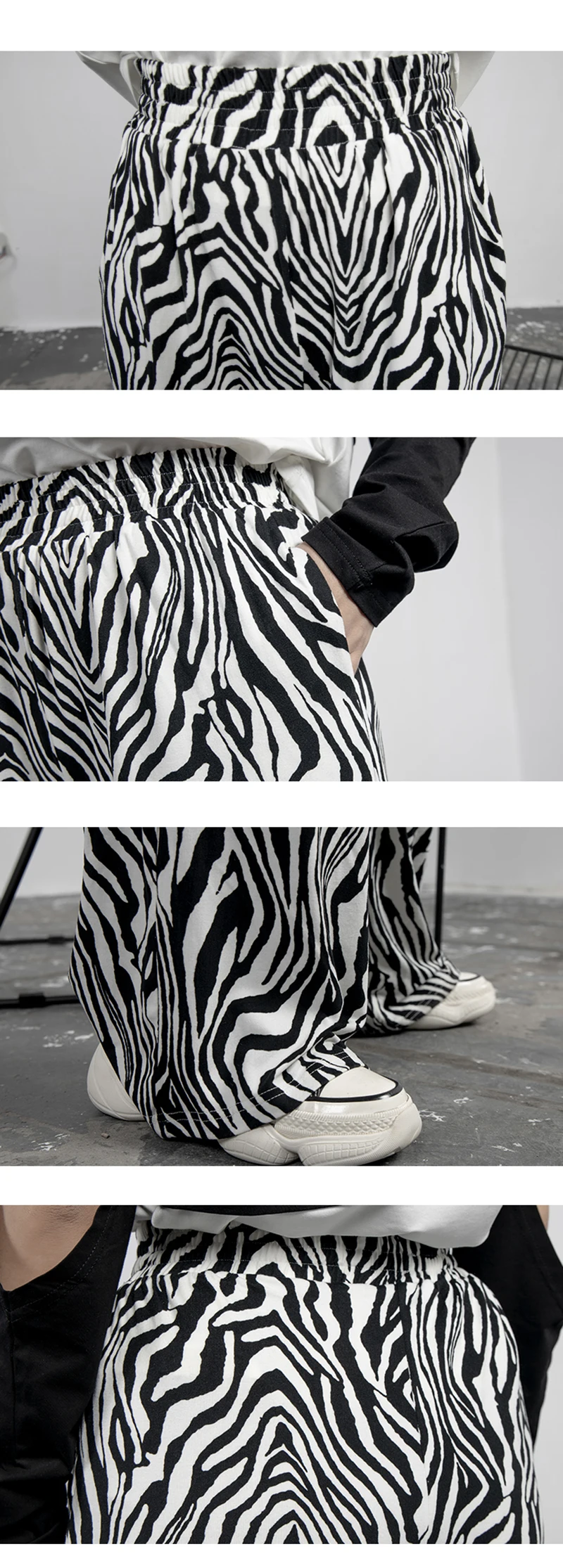 [EAM] High Elastic Waist Zebra Pattern Long Wide Leg Trousers New Loose Fit Pants Women Fashion Tide Spring Autumn 2020 1Z932