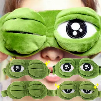 Soft Plush Sleeping Eye Mask Travel Sad Frog Eye Mask Padded Rest Aid Eye Mask 3D Blindfold Kid Adult Eye Patch Relax Massager 2