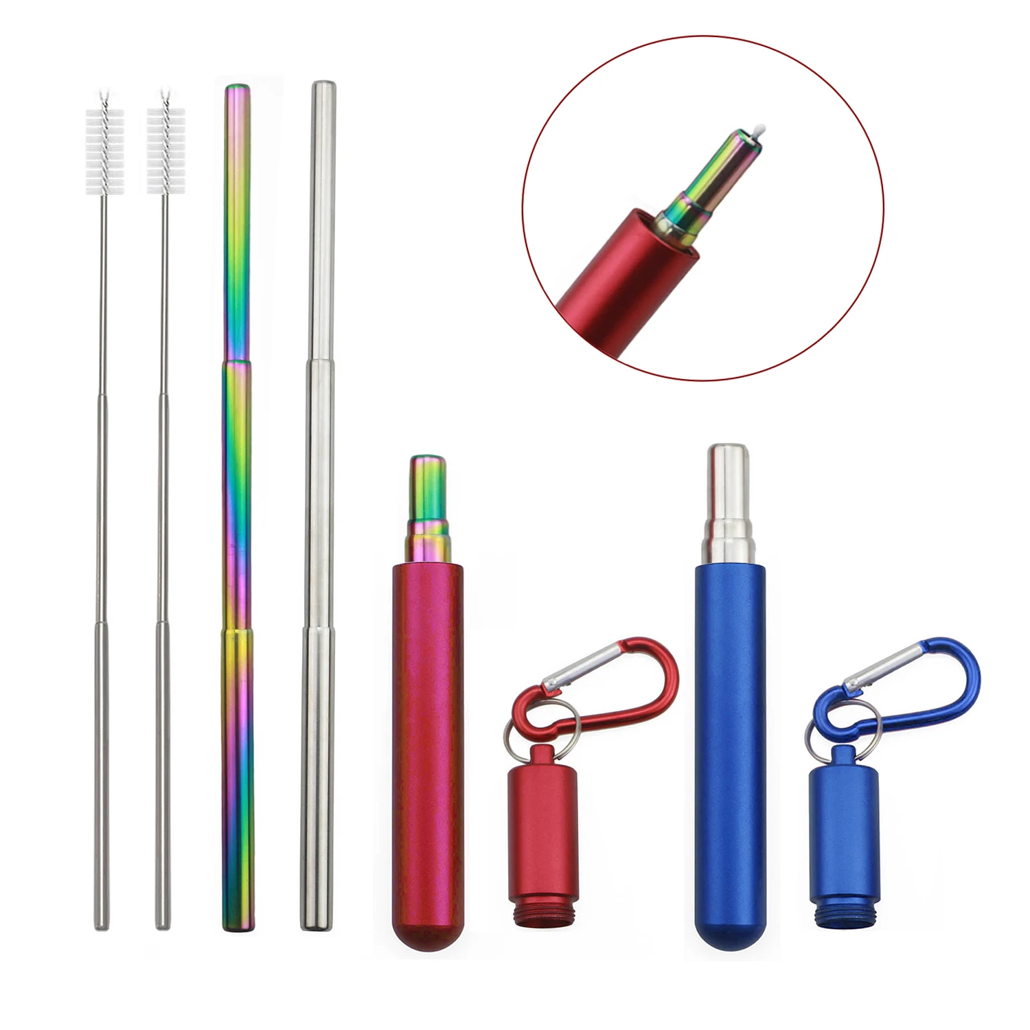Многоразовая телескопическая трубочка из нержавеющей стали 304 металлическая