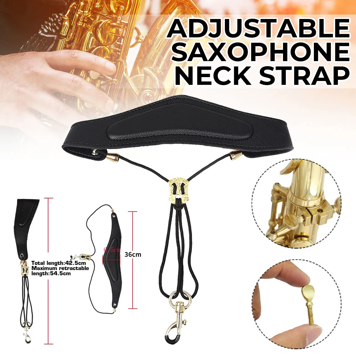 Universal Adjustable Saxophone Neck Strap with Hose Hook Soft Leather