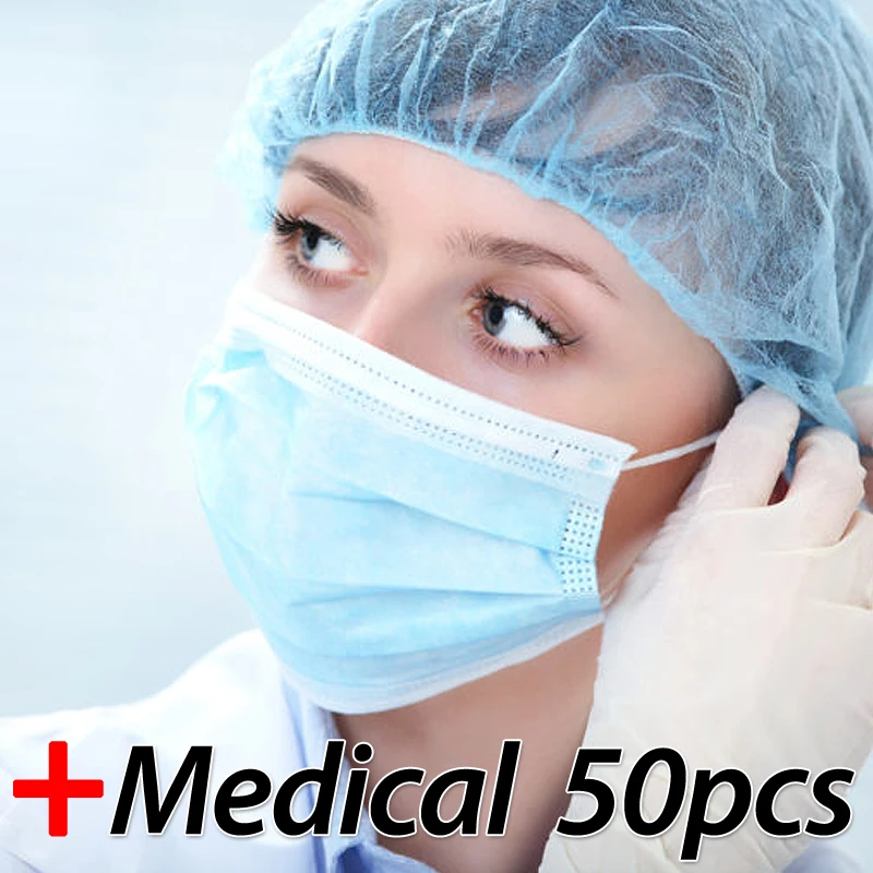 

Profession Medical Mask 50 Pcs / Pack Medical Surgical 3-Ply PM 2.5 Nonwoven Disposable Elastic Mouth Soft Breathable Face Mask