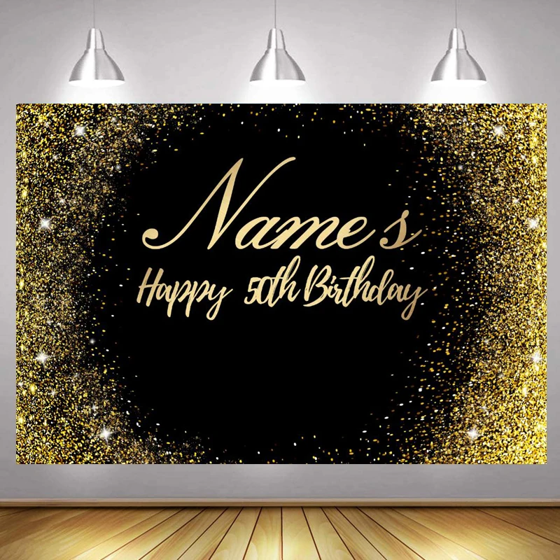 

Customized Happy Birthday Party Photo Backdrop Gold Glitter Lady Men Flower Balloon Decoration Photography Backgrounds Banner