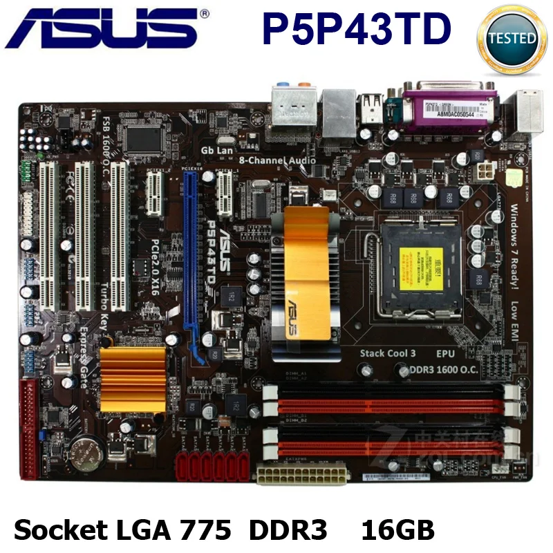 Материнская плата LGA 775 Asus P5P43TD DDR3 Intel P43 Core 2 16 Гб LGA 775 оригинальная настольная плата Asus P5P43TD USB2.0 ATX