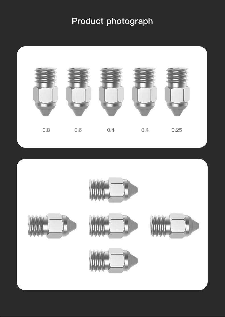 CREALITY Official 3D Printer Parts MK-HF Nozzle Kit 0.25mm 0.4mm 0.6mm 0.8mm 5pcs/Set Copper Alloy for Ender-3/CR-6 Series epson printer head