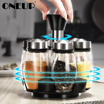 

ONEUP 7Pcs Spice Jars Set Rotating Stainless Steel Cruet Condiment Kitchen Sauce Jar Seasoning Bottle Kitchen Tool Spice Storage