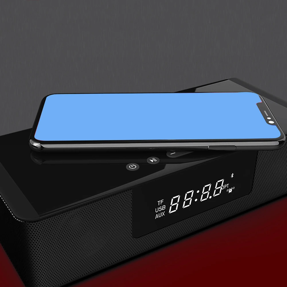 Bluetooth динамик театральный стерео светодиодный дисплей Цифровой домашний Будильник 10 Вт пульт дистанционного управления Беспроводная зарядка FM радио пластик
