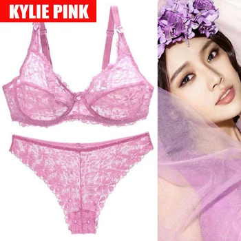 

Transparent See Through Mesh Bra and Panties Sets Young Women Sexy Lace Thong Bra Underwear Set Large Size Girls Bra Pants Set