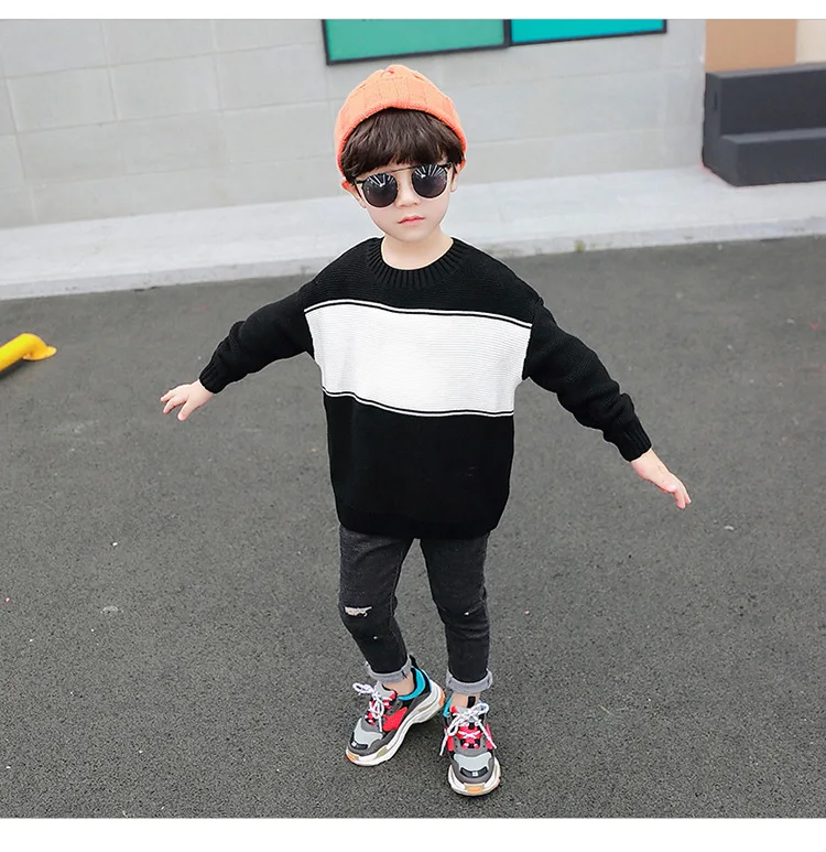 Boys' Sweater Fall And Winter Clothes New Style Korean-style Children Mixed Colors Yarn Sweater Baby Versatile Base Tops