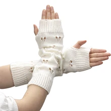 

New Women fingerless gloves Gothic Lolita Gloves Stylish Hand Warmer Glove Girl Arm Crochet Knitting Hollow Heart Mitten Sleeve