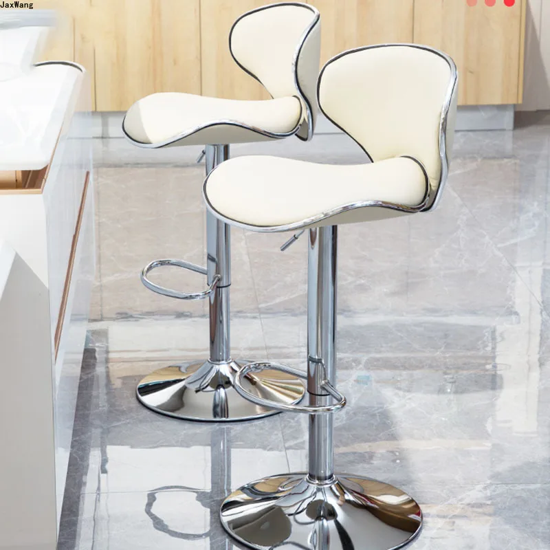Nordic Bar Stool Height Adjustable Modern Minimalist High Feet Backrest Barstool Wrought Iron Customized PU Leather |