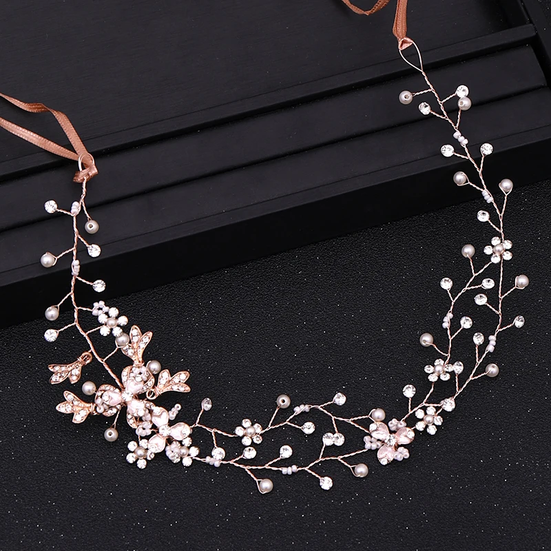 Rose Gold Color Headbands for Bride Wedding Hair Accessories Cystal Pearl Hairband Women Hair Vines Jewelry Handmade Headpiece jewelry accessories hair accessory hair headdress bridal headwear