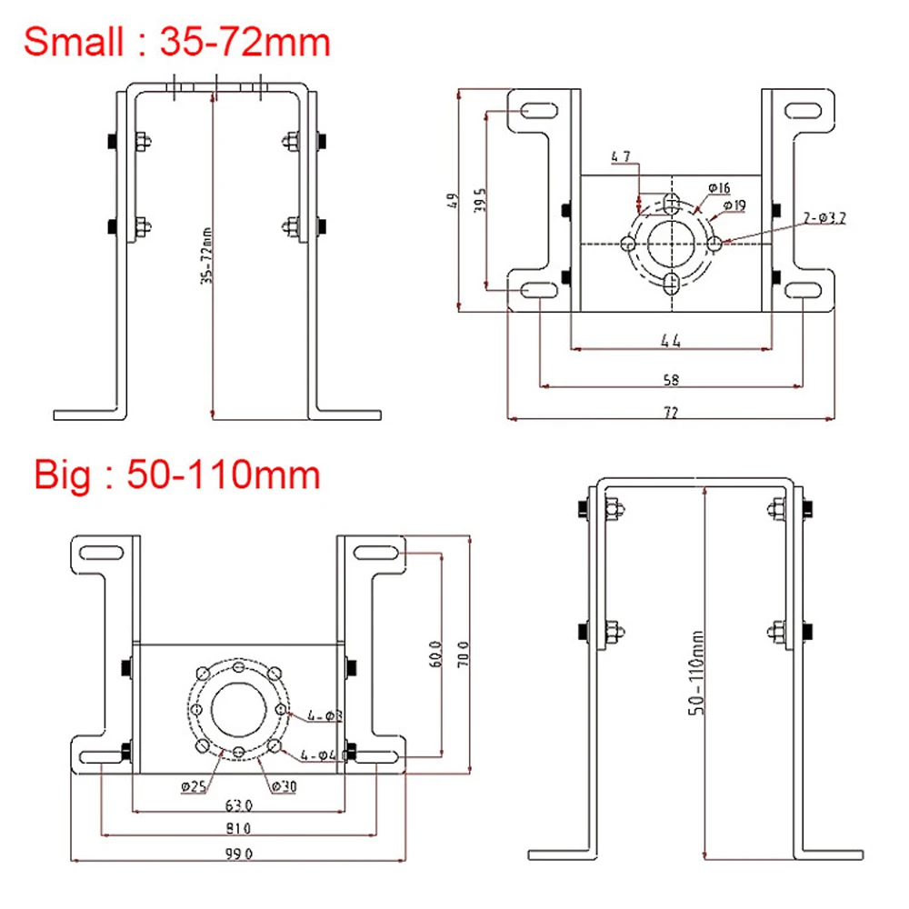 Support moteur drone réglable 35-72mm/50-110mm métal