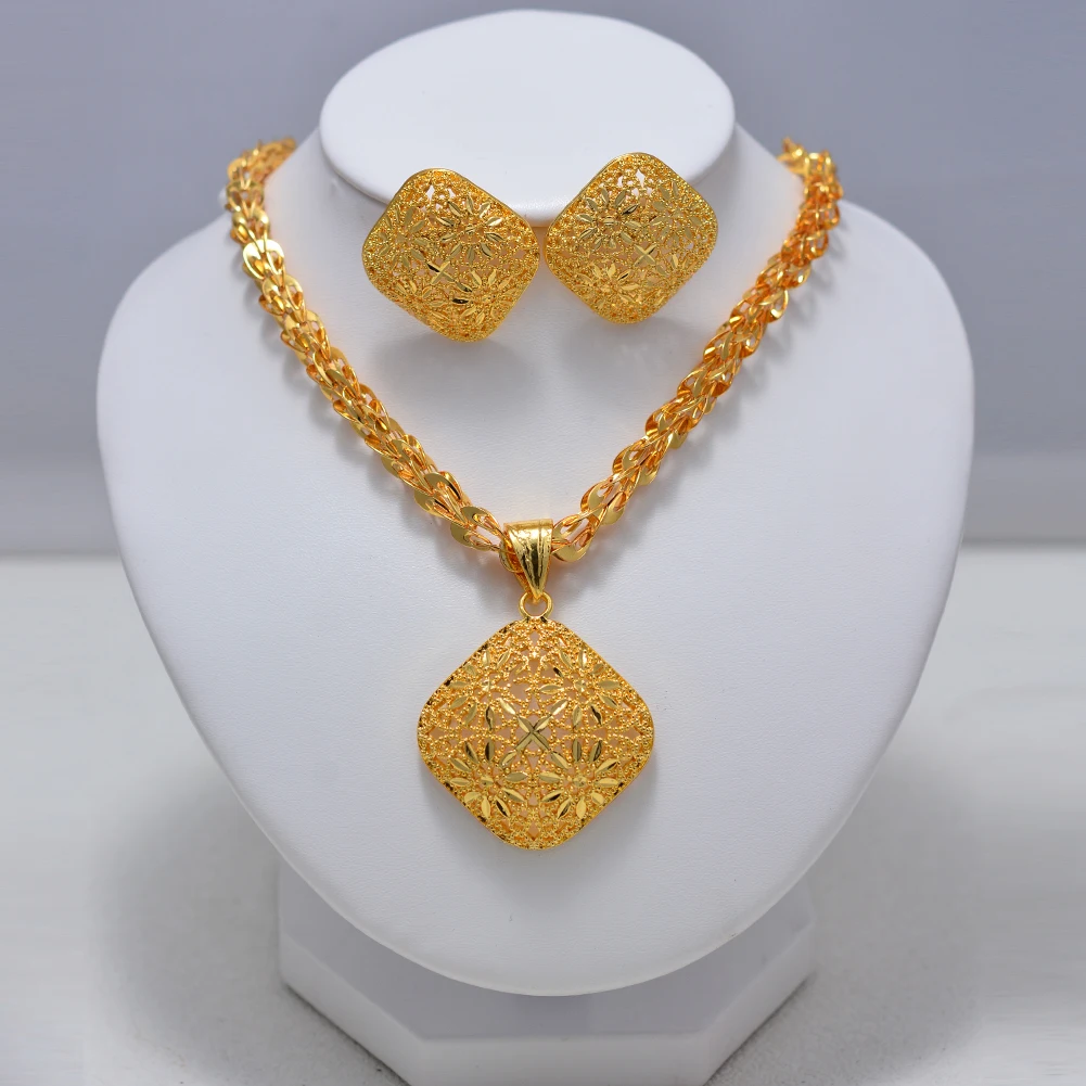 Preise Luxus dubai Arab Afrika Blume schmuck set Anhänger Halskette Ohrringe Sets Frauen Mädchen Schmuck Papua neuguinea Perlen Schmuck