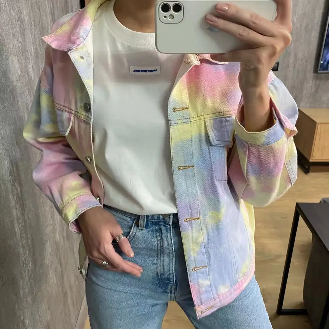 Tie Dye Women's Jean Jacket Rainbow Jean Jacket Tye 