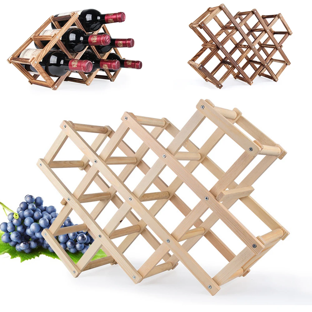 Quality Wine Racks Wooden Wine Bottle Holder 10 Bottle Holder Mount Bar Display Shelf Folding Wood Organizer Wine Racks Men Gift afbeelding