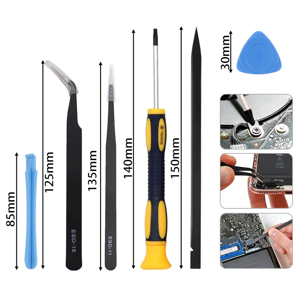 11 1 Torx 드라이버 세트 T3/4/5/6/8/10 보안 Torx 비트 ESD 핀셋 정밀 수리 키트 50 대/몫