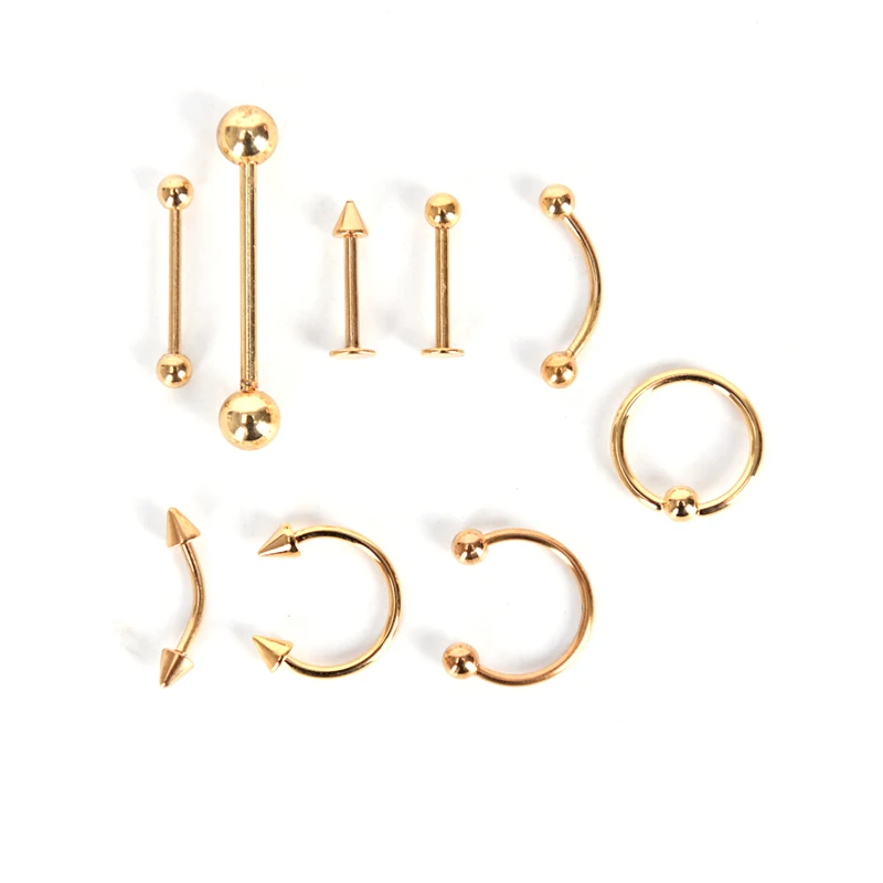 8/9/16Pcs Mix Bar Ball Ring Spiking Surgical Stainless Steel Ear Eyebrow Lip Nose Tongue Piercing Set Jewelry for Women Men piercing jewelry ear piercing jewelry body piercing jewelry body jewelry