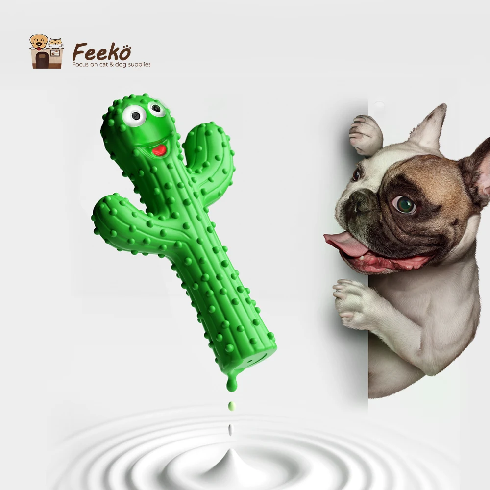 Feeko Natural Rubber Squeaky Durable Dog Toys Cactus For Large Dogs
